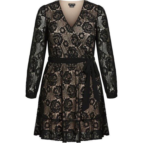 Plus Size Lace Fly Away Dress Flare Fit V-Neck Elegant Mini for Women - Picture 3 of 5